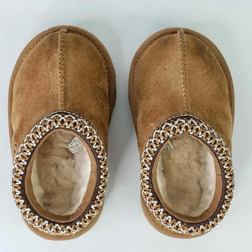 UGG Tasman II Slipper Kids Size 6 Chestnut Suede Brown Shearling Lined